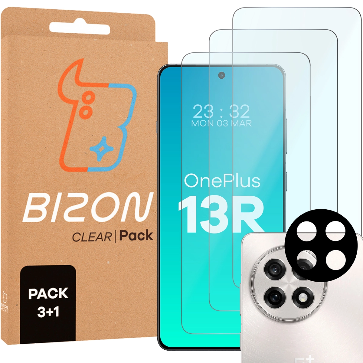 Szkło hartowane Bizon Glass Clear - 3 szt. + obiektyw, OnePlus 13r